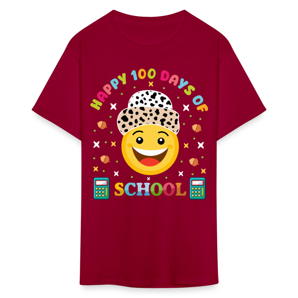 Happy 100 Days of School Teacher Tee 100 Days Smiley Face T-shirt - dark red