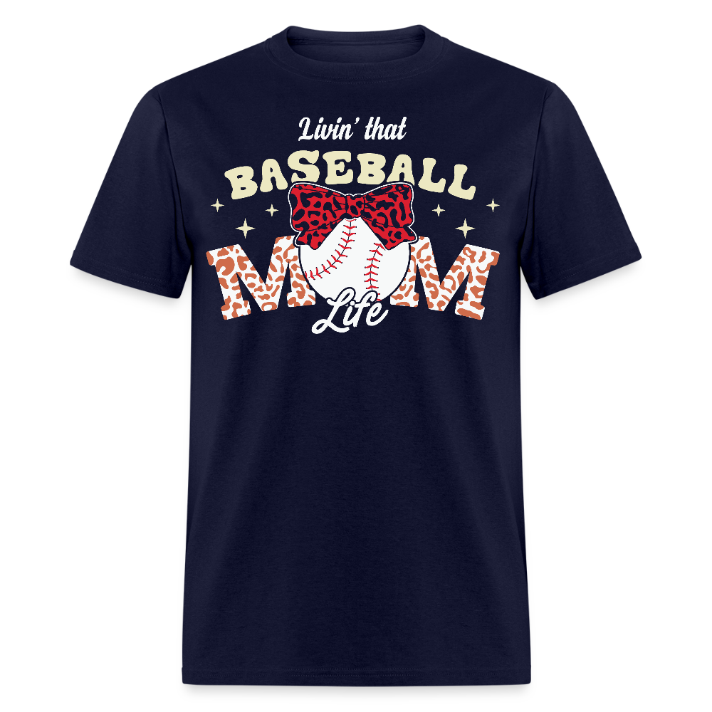 Baseball Mom Tee With Leopard Print T-Shirt - navy
