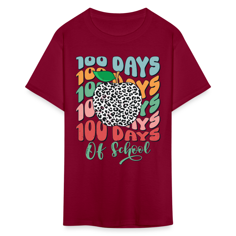 Leopard Print 100 Days of School Tee 100th-day Celebration T-shirt - burgundy