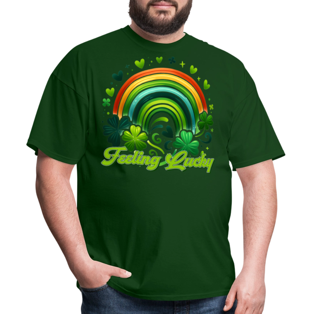 Irish Shamrock Rainbow Graphic Feeling lucky Irish T-shirt - forest green