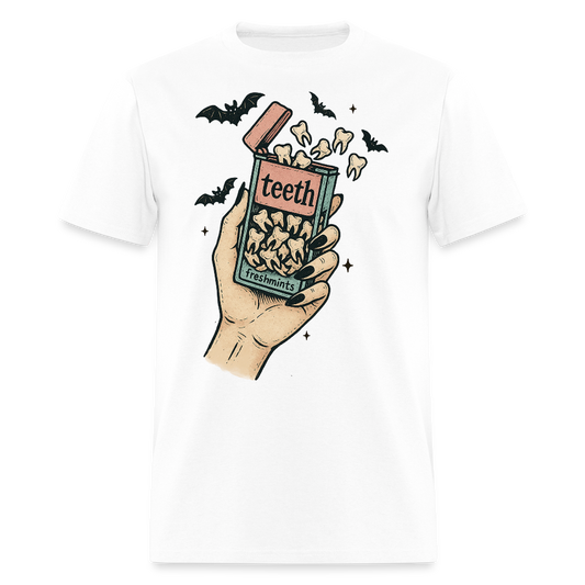 Halloween Dental Humor Funny Teeth Graphic T-Shirt - white