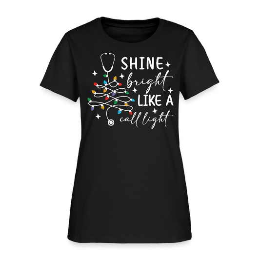 Shine Bright Like A Call Light Nurse Funny RN Christmas T-Shirt - black