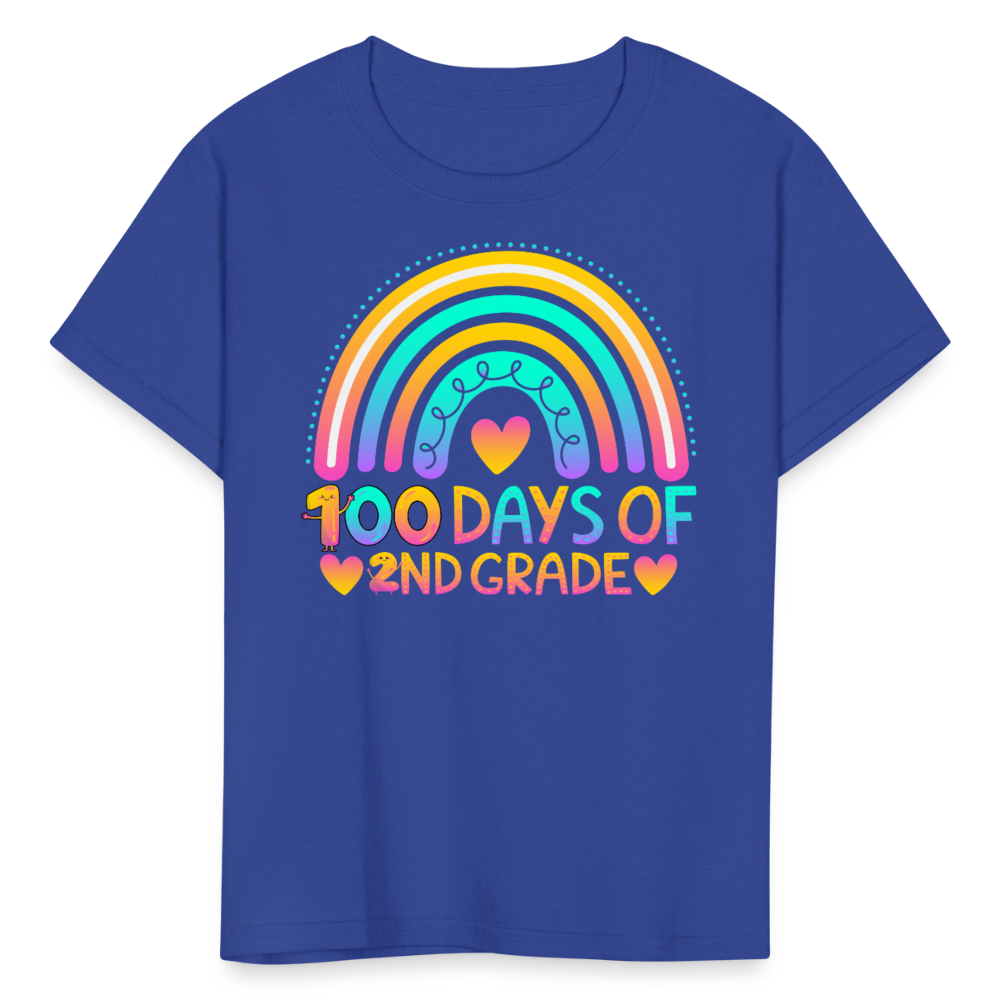 Rainbow & Heart Design for School Celebrations 100 Days of 2nd Grade Kid T-Shirt - royal blue