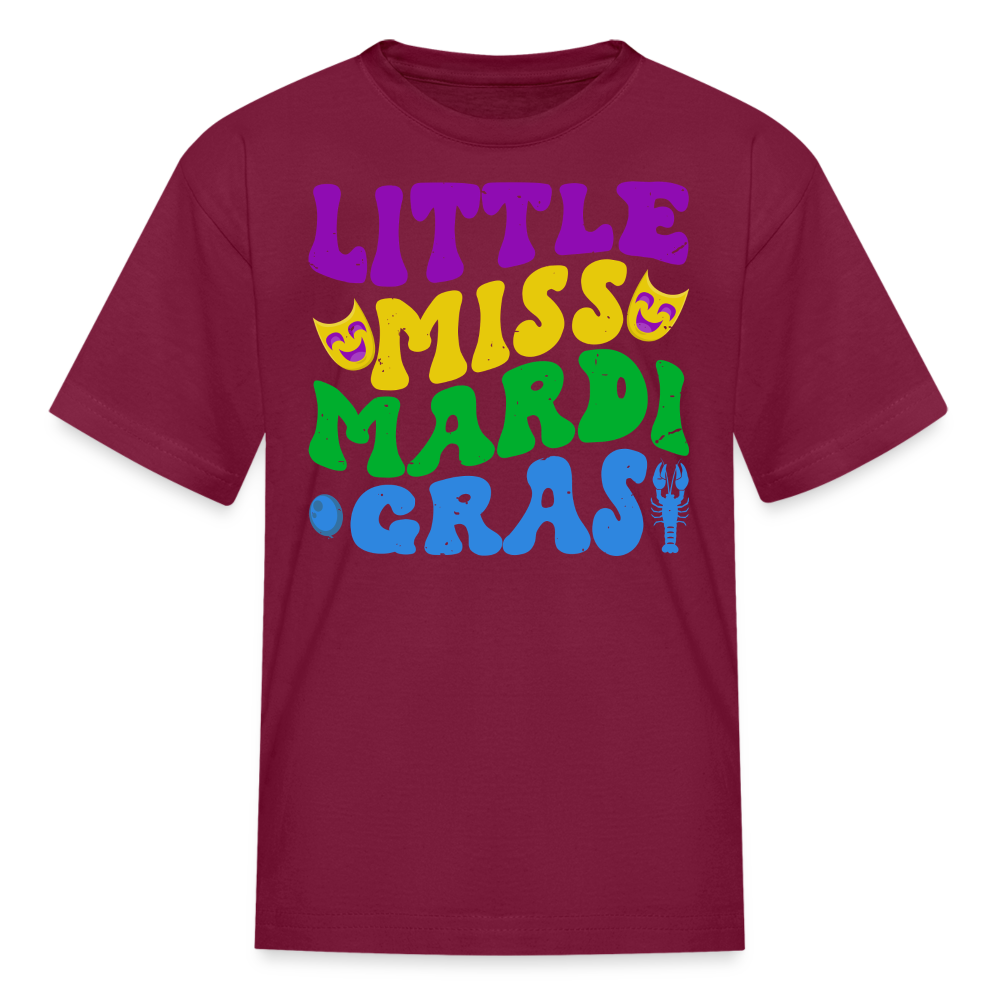 Carnival Celebration Tee Little Miss Mardi Gras T-shirt For Kids - burgundy