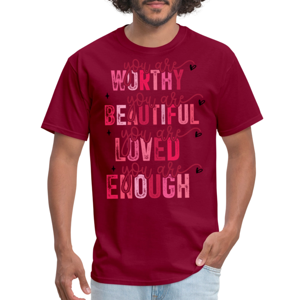 Self-Love Graphic Tee You Are Enough Motivational T-shirt - burgundy