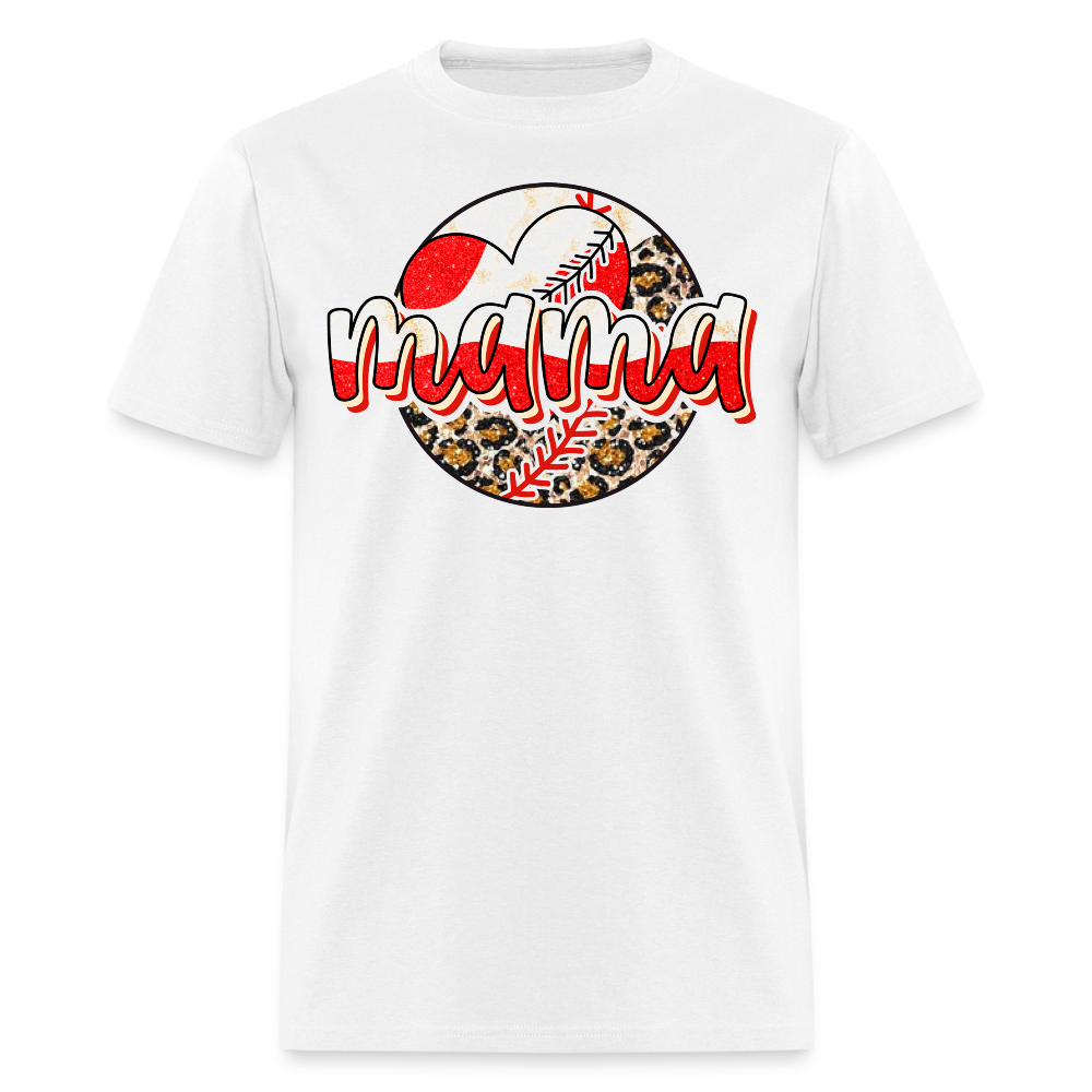 Red And Leopard Baseball Mama T-shirt - white