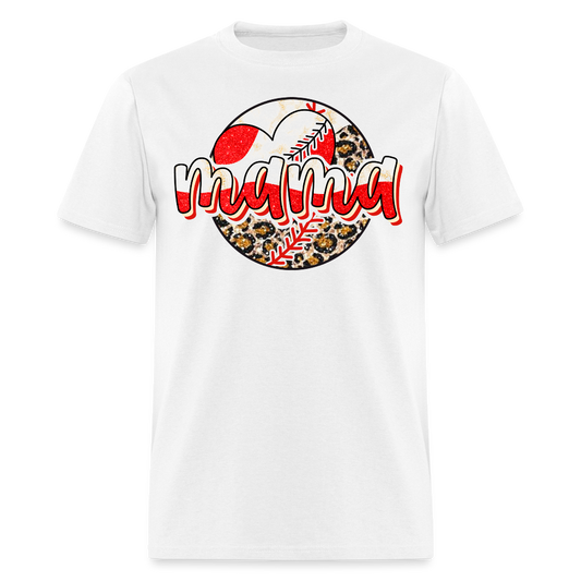 Red And Leopard Baseball Mama T-shirt - white