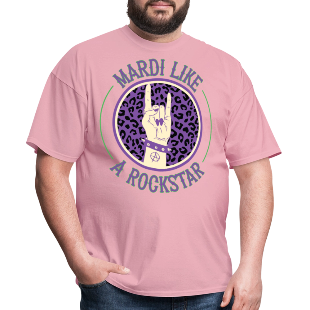 Leopard Print Rock Hand Gesture Tee Mardi Gras Rockstar T-shirt - pink