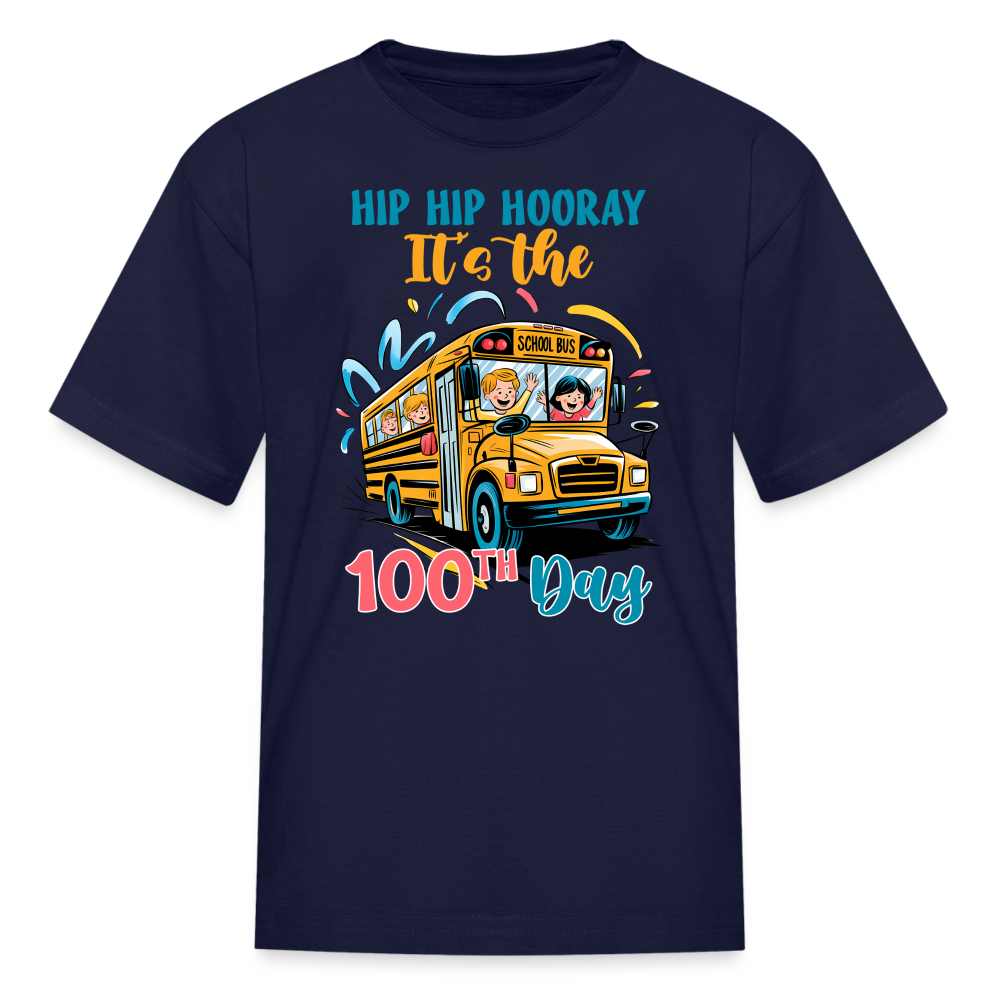 Hip Hip Hooray 100 Days of School Kids T-shirt - navy