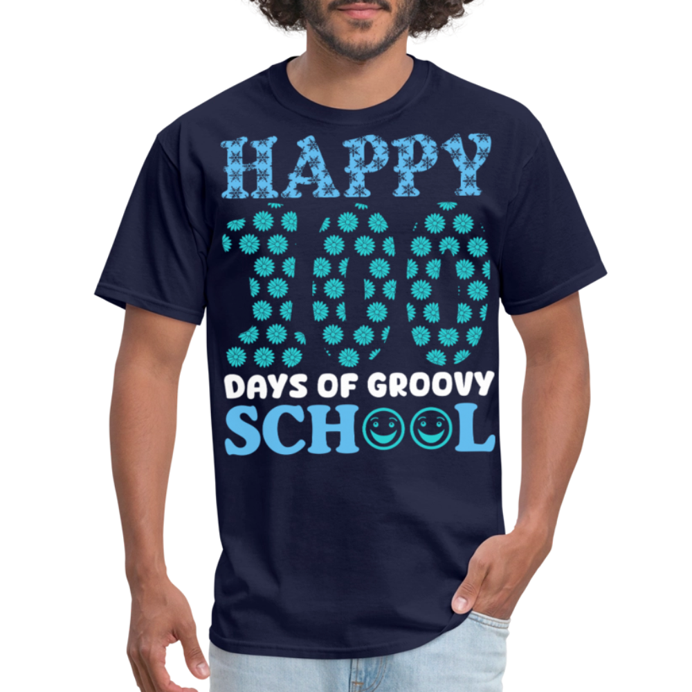 Groovy 100th-day School Celebration Tee Teacher Appreciation Gift T-shirt - navy