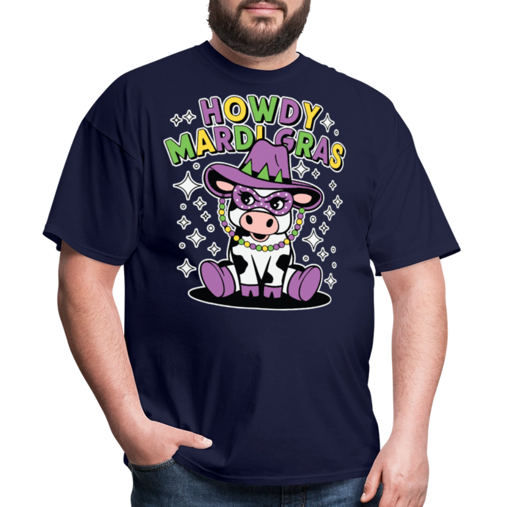 Howdy Mardi Gras Western-style Tee Cute Mardi Gras Cow T-shirt - navy