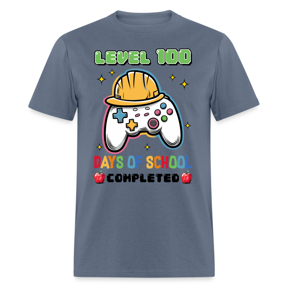 Level 100 Days Of School Gamer Shirt Level Up School Milestone T-shirt - denim