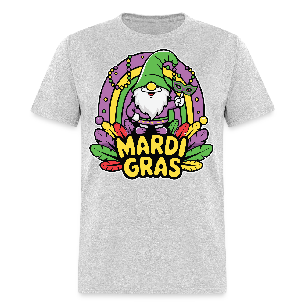 Cute Gnome Mardi Gras Shirt With Beads And Mask Colorful Festival Gnome T-shirt - heather gray