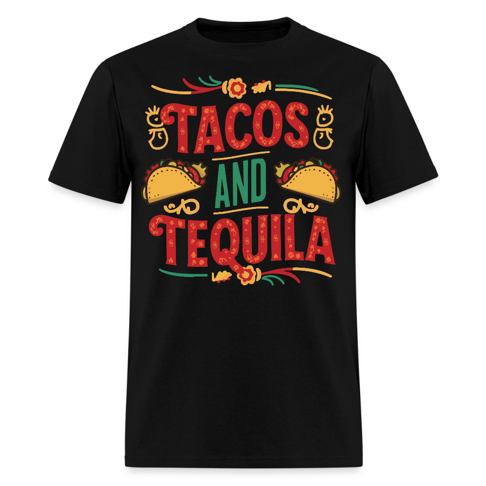 Mexican Food Lover Graphic Tee Tacos and Tequila Fiesta T-shirt - black