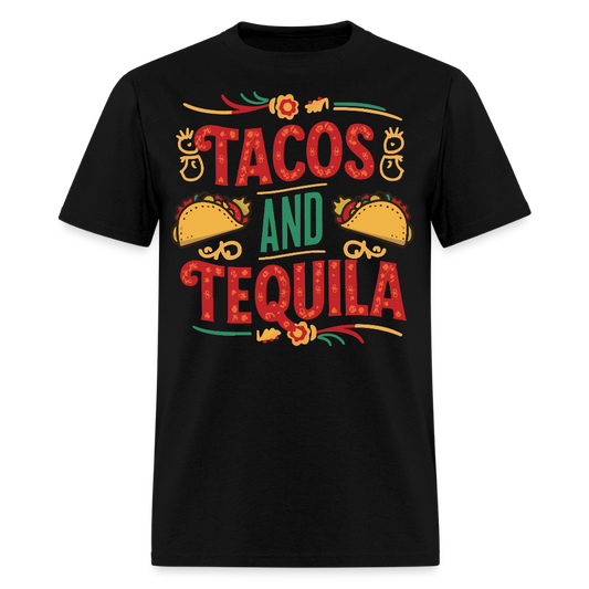 Mexican Food Lover Graphic Tee Tacos and Tequila Fiesta T-shirt - black