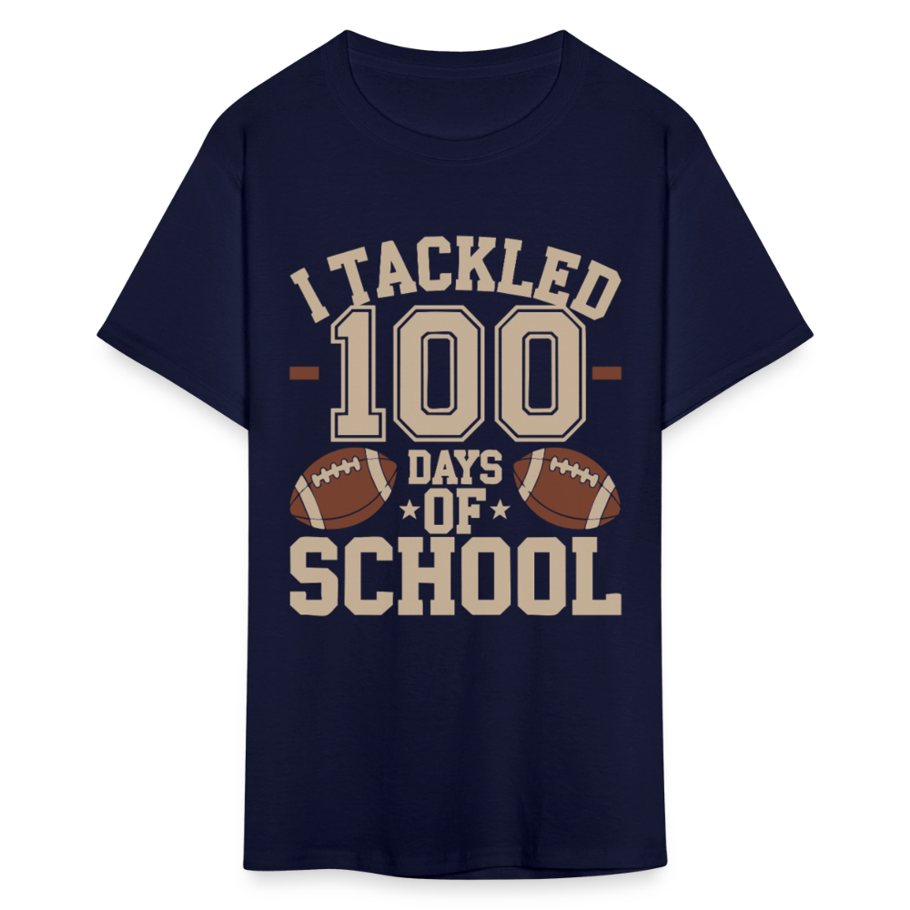 100 Days Of School Tee For Teachers Funny Football Themed School T-shirt - navy