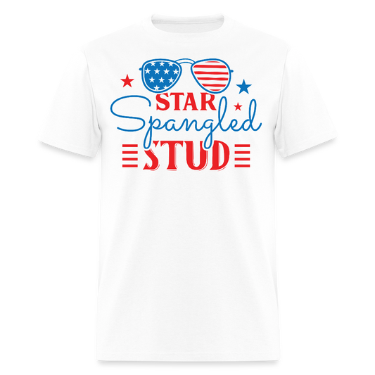 Star Spangled Stud Funny Patriotic T-Shirt - white