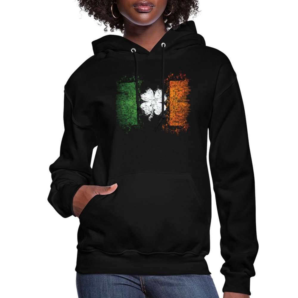 Women's Irish Flag Distressed Shamrock Hoodie - St Patrick's Day - black