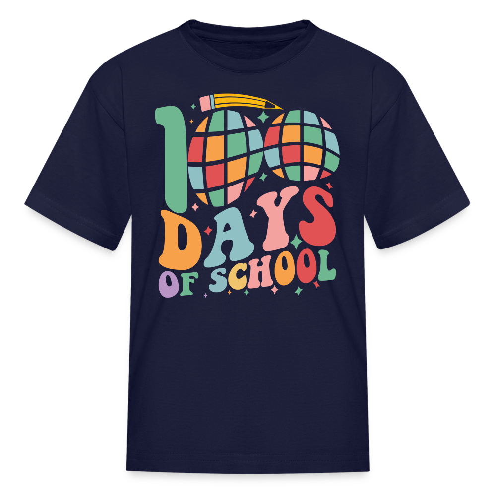 Retro 100 Days Of School Disco Ball Kids T-Shirt - navy