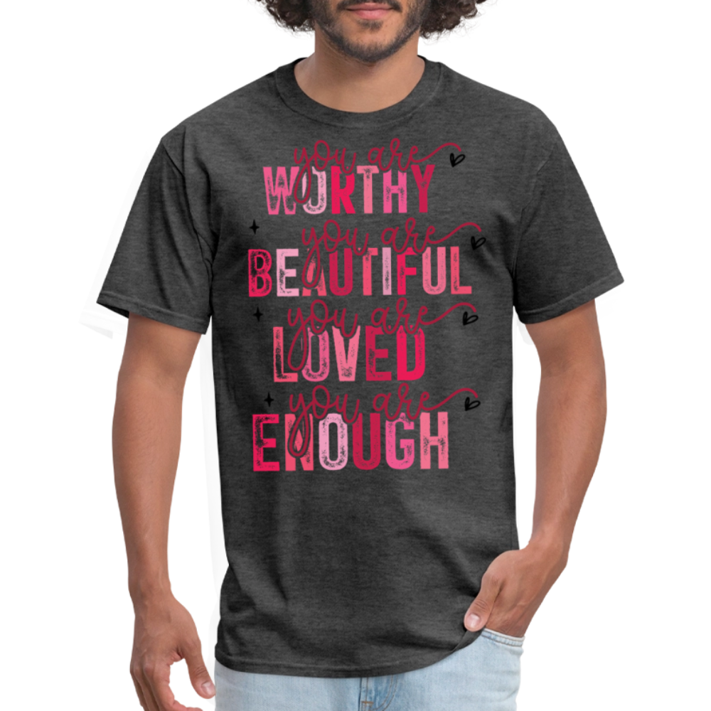 Self-Love Graphic Tee You Are Enough Motivational T-shirt - heather black