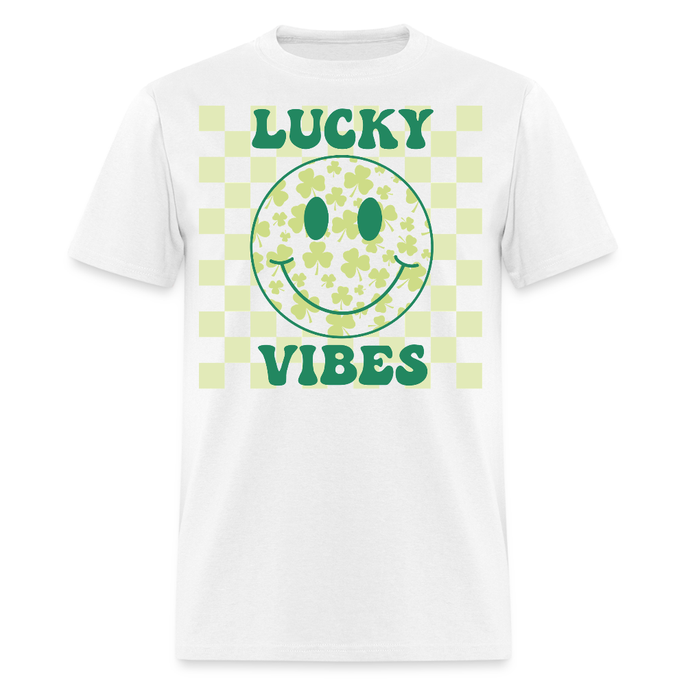 Retro Checkered Lucky Charm Smiley Face T-shirt - white