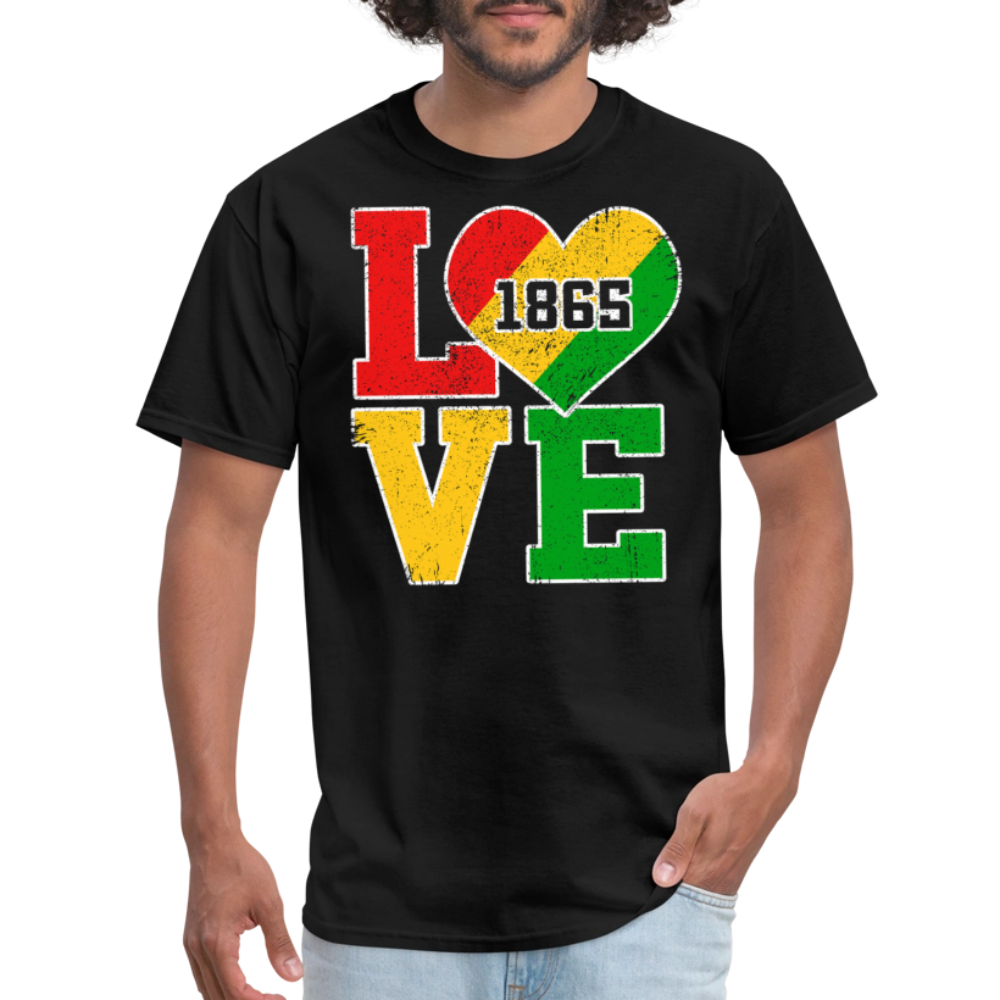 Juneteenth 1865 Tee With African Pride Afrocentric Heart T-shirt - black