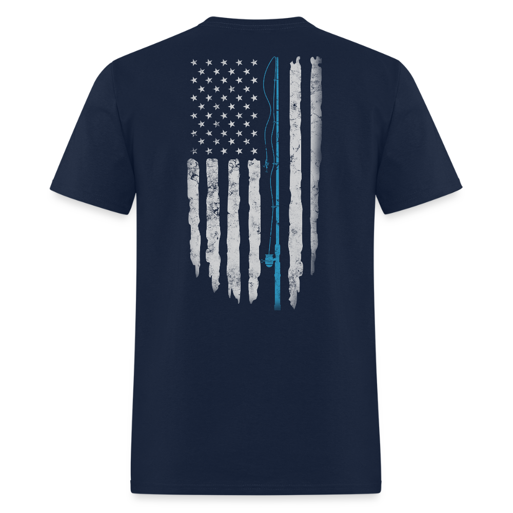 American Flag Patriotic Fishing Rod T-Shirt - navy