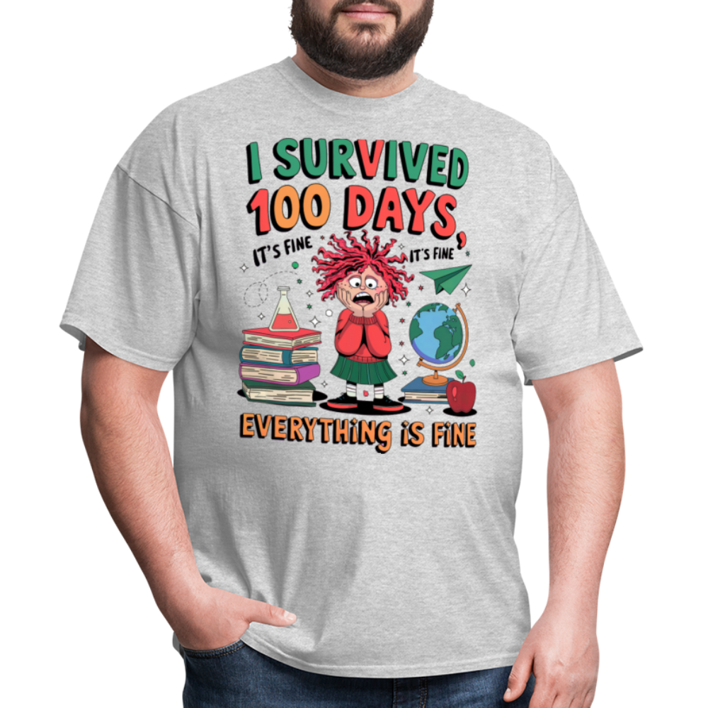 I Survived 100 Days of School Shirt - Funny Teacher and Student Celebration Unisex T-Shirt - heather gray