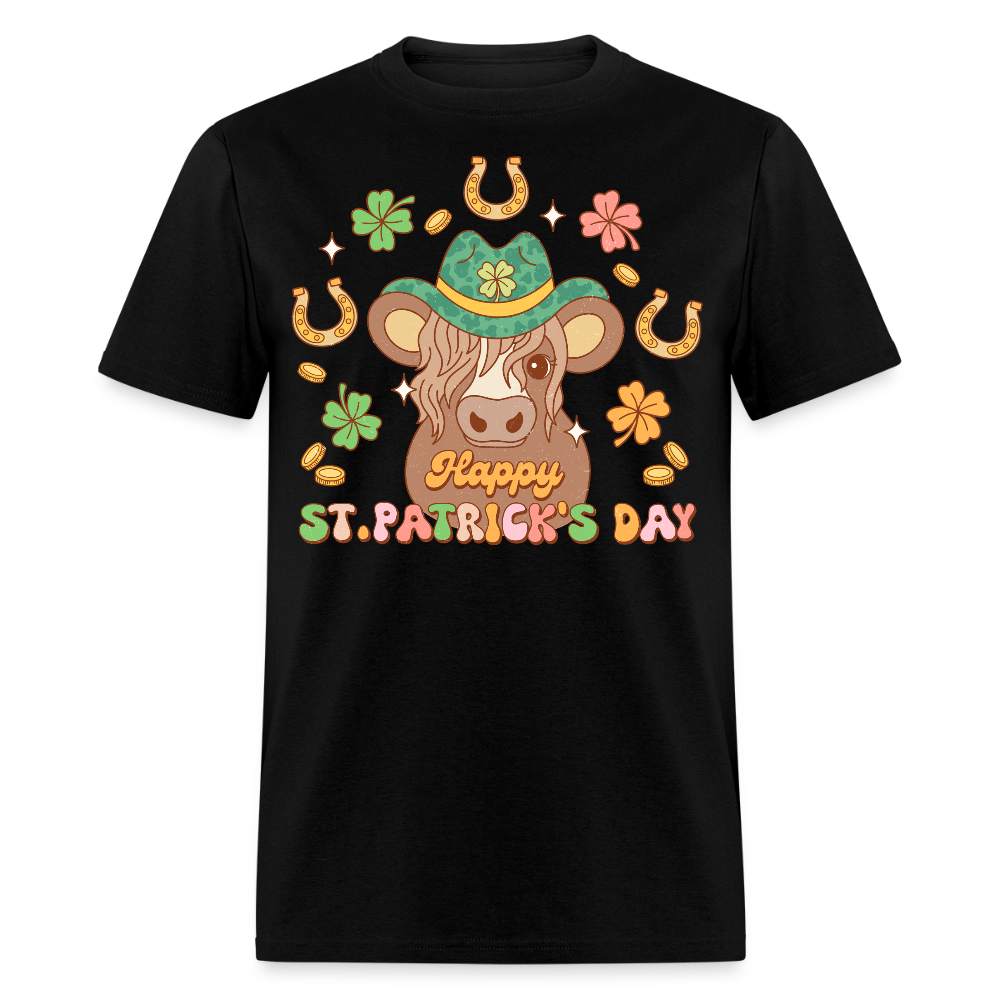 Cute Highland Cow St Patrick's Day T-shirt - black