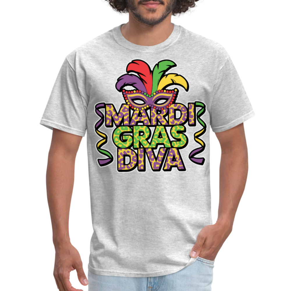 Mardi Gras Diva Tee For Women Leopard Print Mardi Gras T-shirt - heather gray