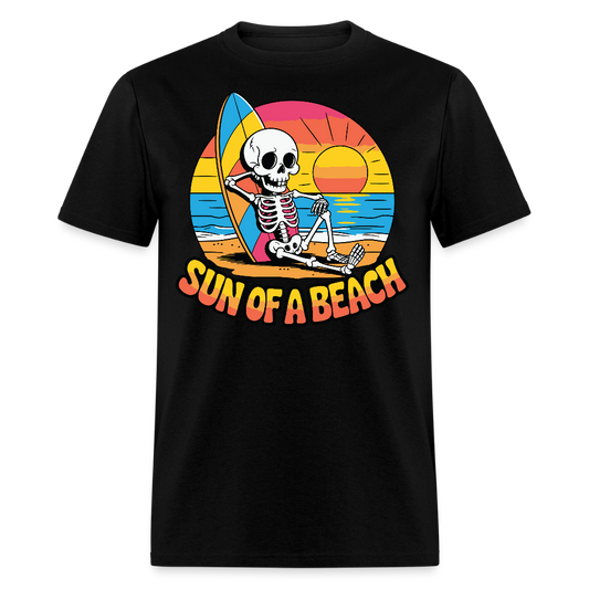 Humorous Summer Surf Skeleton Beach T-shirt - black