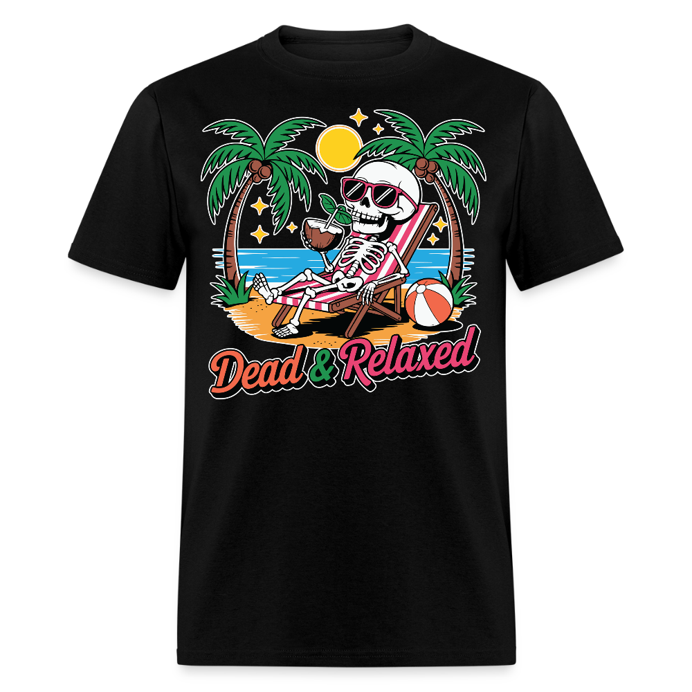 Dead And Relaxed Summer Funny Skeleton Beach T-shirt - black