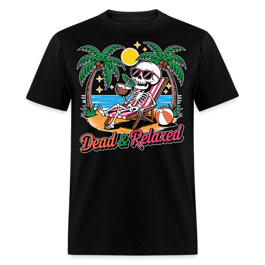 Dead And Relaxed Summer Funny Skeleton Beach T-shirt - black