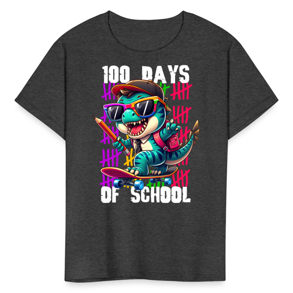 Dinosaur 100th day of school Tee Skater Dinosaur Kids School T-shirt - heather black