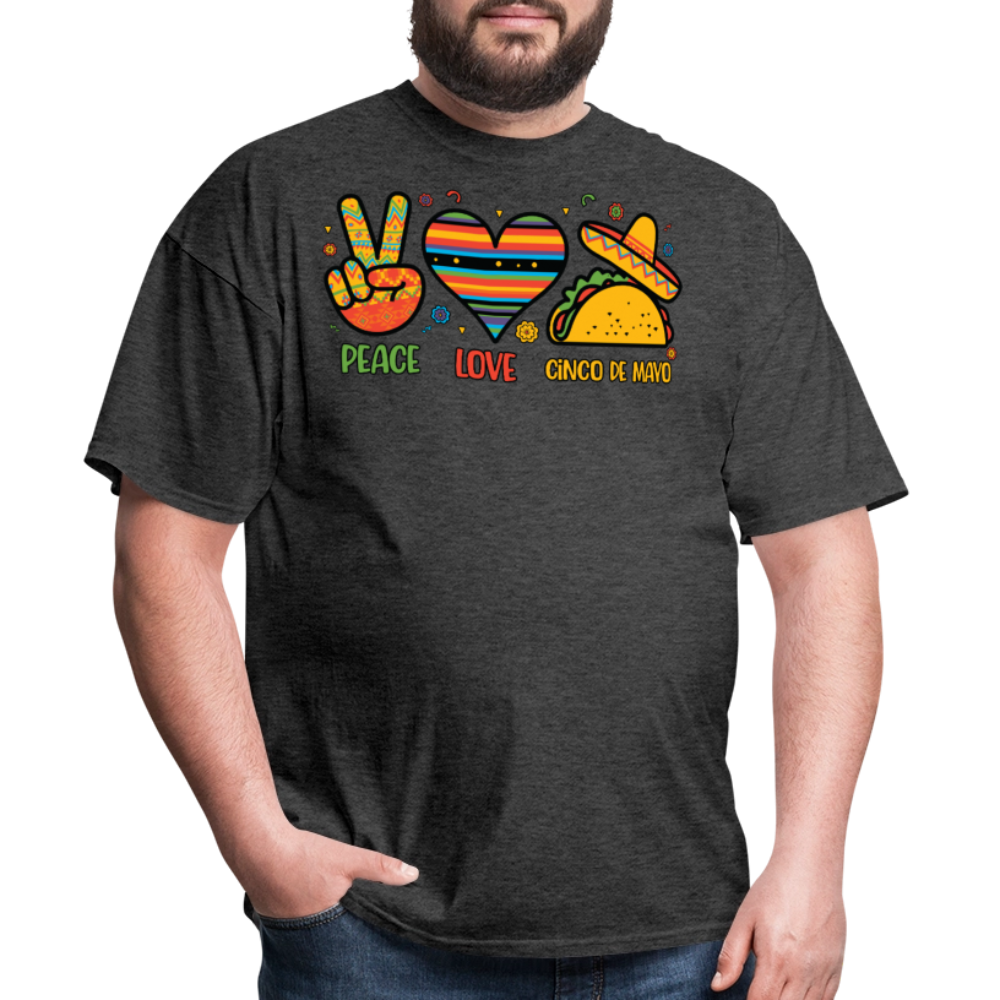 Peace Love Tacos Cinco de Mayo Graphic Unisex T-shirt - heather black