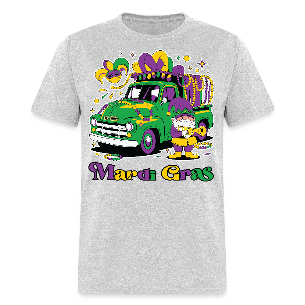 Funny Mardi Gras Truck And Beads Graphic Tee Mardi Gras Gnome T-shirt - heather gray