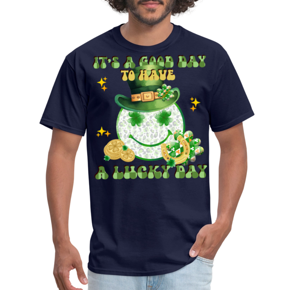 Cute Shamrock Lucky Charm Smiley Face T-shirt - navy