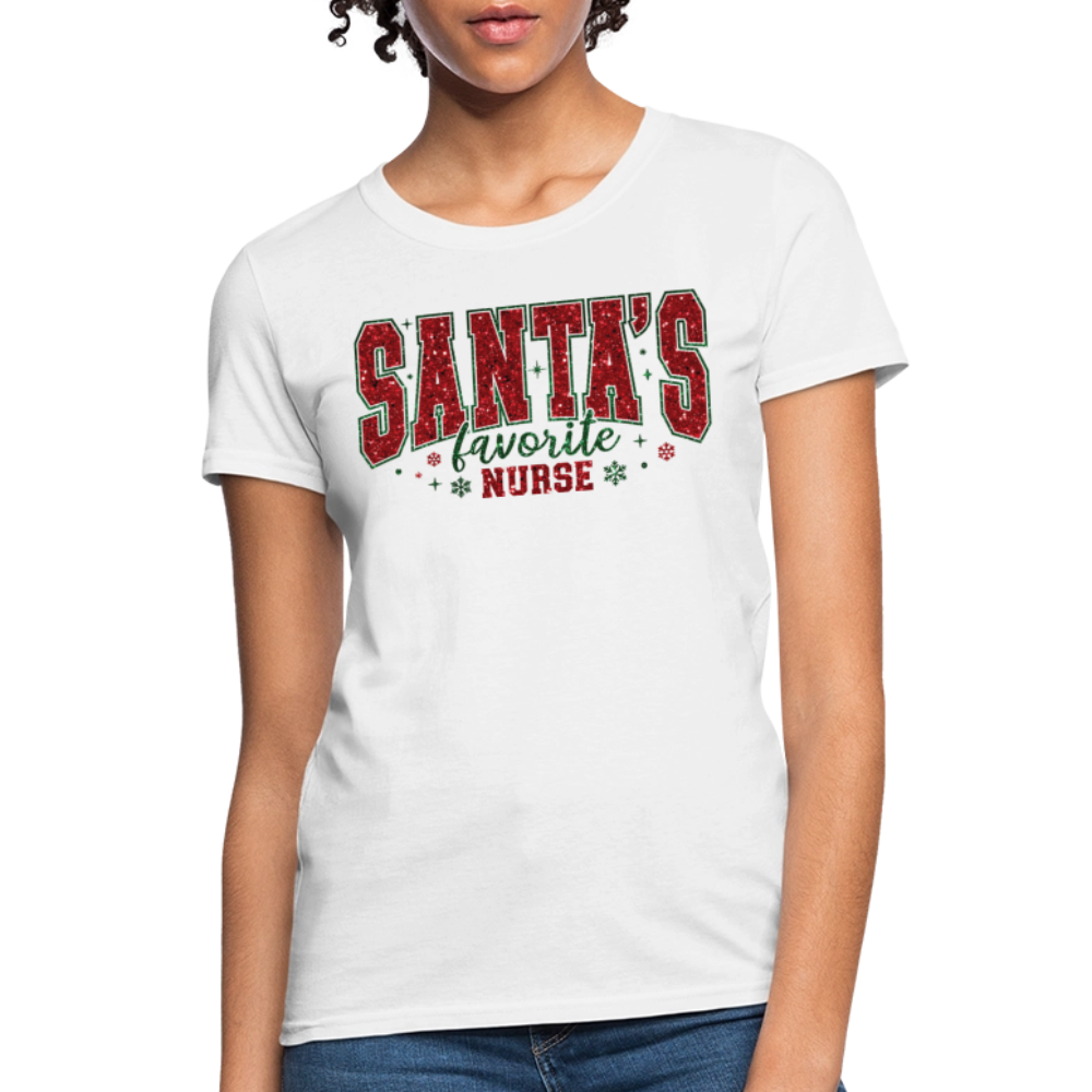 Santa’s Favorite Nurse Cute Christmas T-Shirt - white