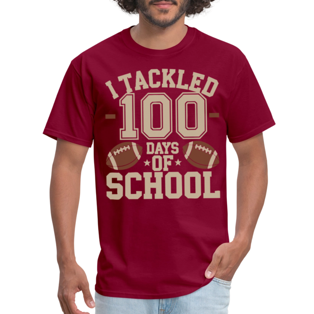 100 Days Of School Tee For Teachers Funny Football Themed School T-shirt - burgundy