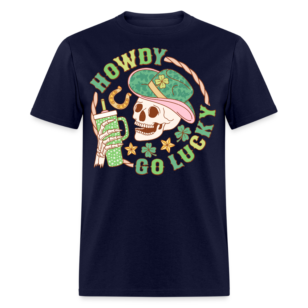 Lucky Cowgirl Skull Graphic Tee Western St Patrick’s Day T-shirt - navy