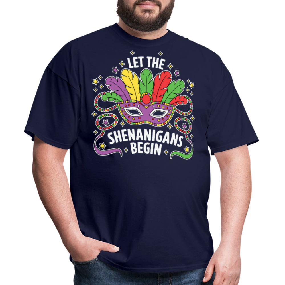 Funny Let the Shenanigans Begin Mardi Gras Party T-shirt - navy