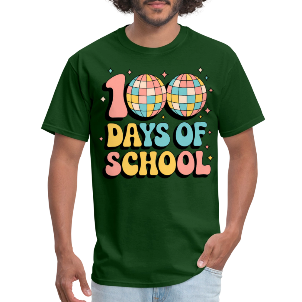 100 Days Of School Tee  For Teachers Funny Disco Theme T-shirt - forest green