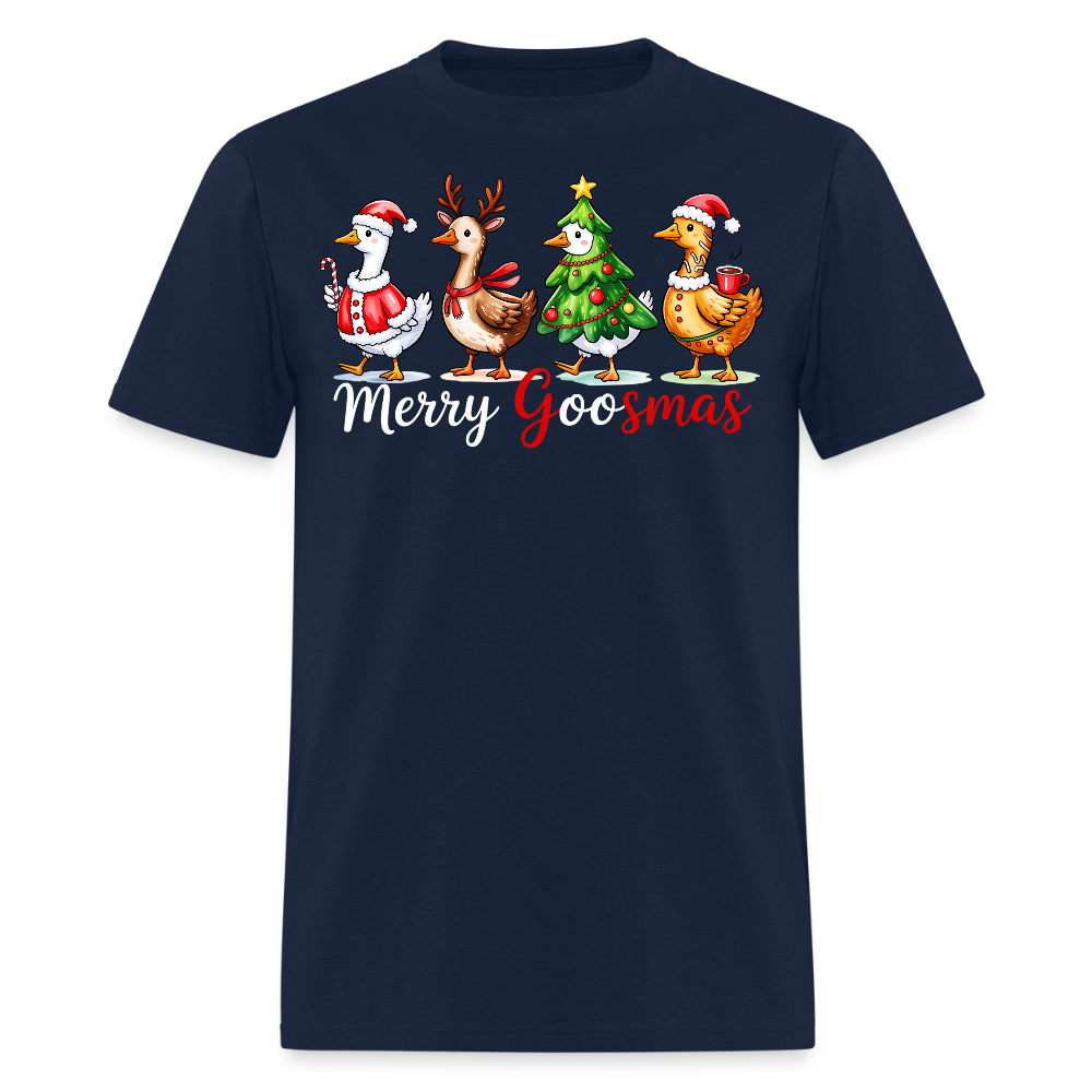 Merry Goosmas Funny Christmas Goose T-Shirt - navy