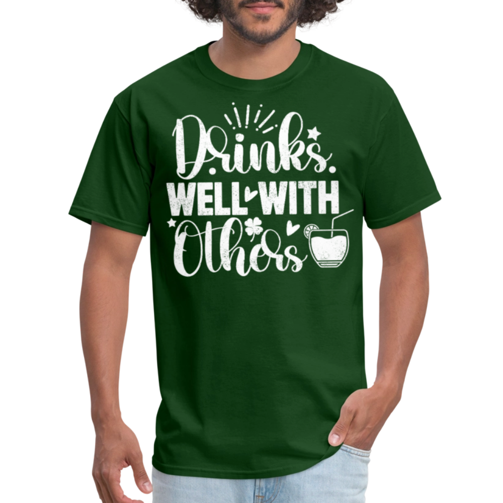 Drinks Well with Others Funny Beer T-Shirt for Party Lovers - forest green