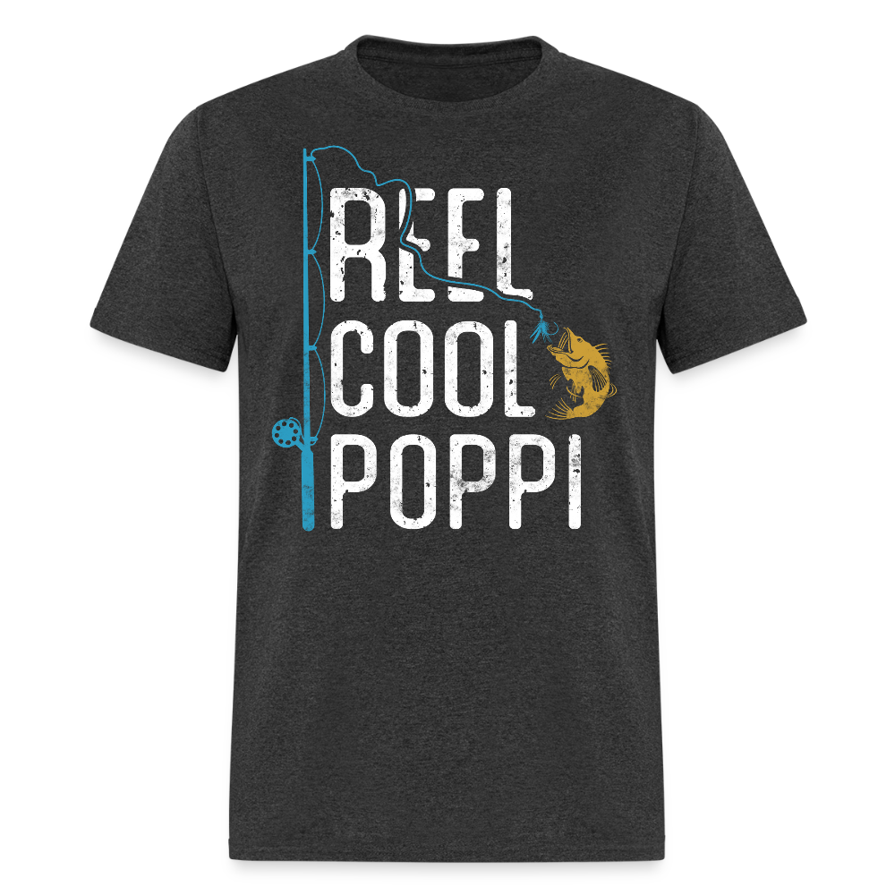 Reel Cool Poppi Funny Fishing T-shirt - heather black