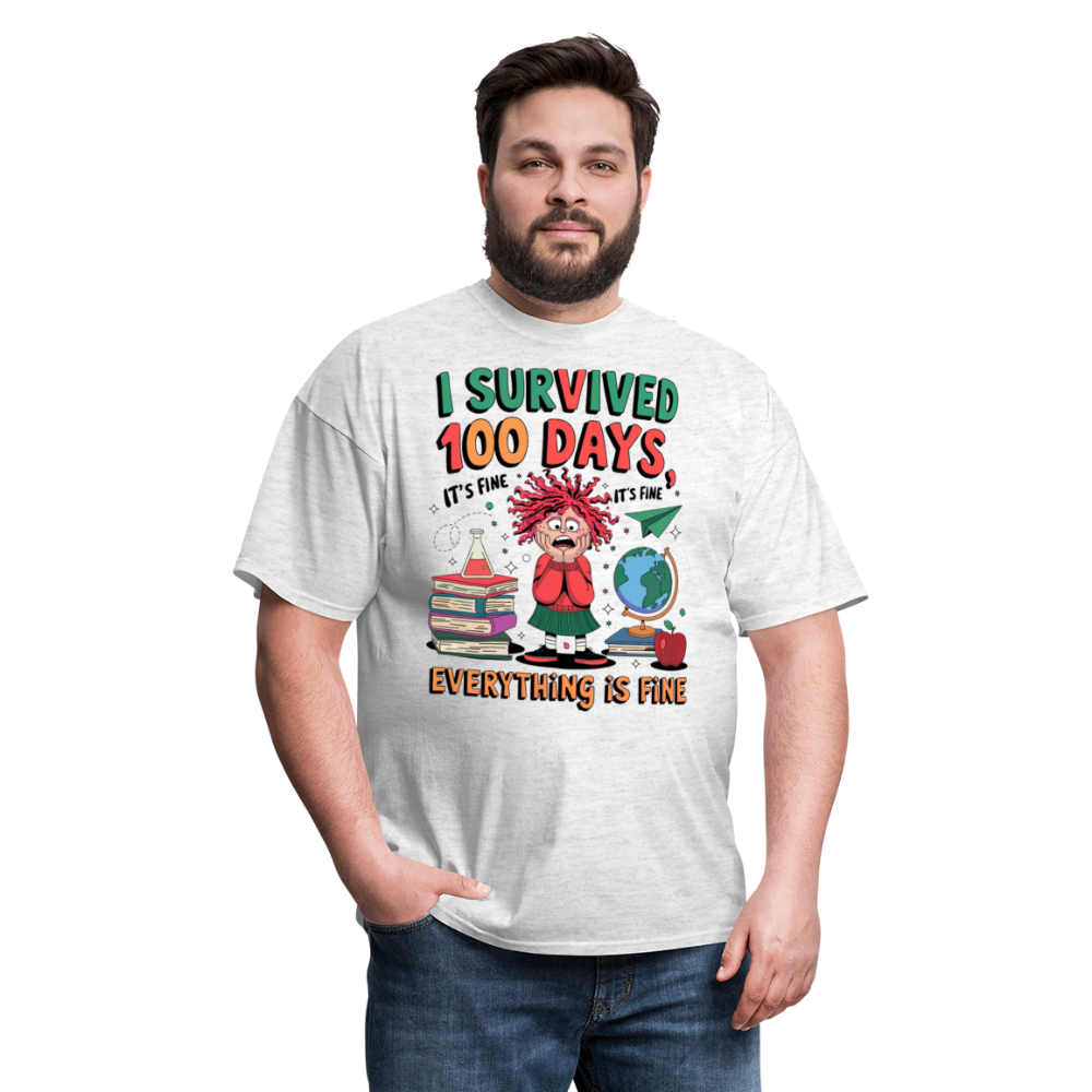 I Survived 100 Days of School Shirt - Funny Teacher and Student Celebration Unisex T-Shirt - light heather gray