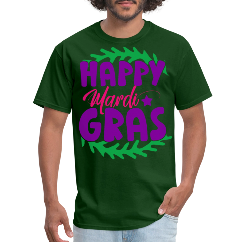 Happy Mardi Gras Graphic Tee New Orleans Carnival Festival T-shirt - forest green