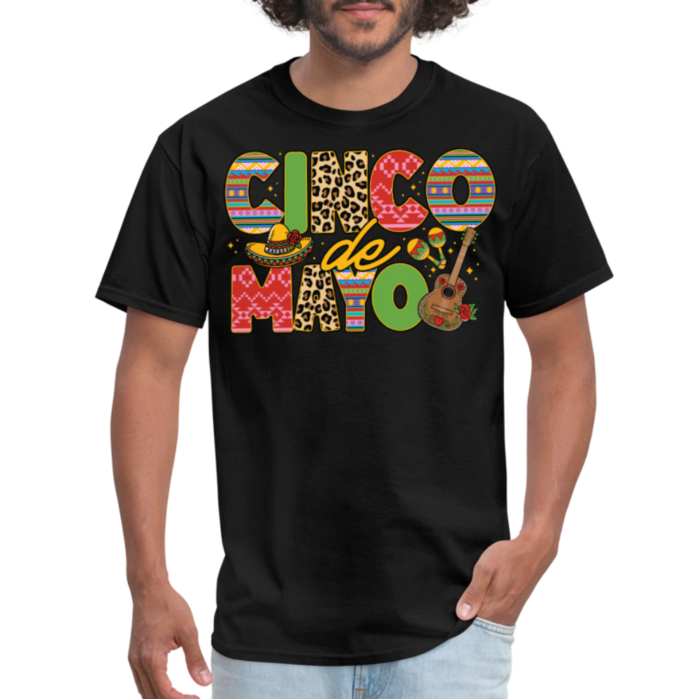 Leopard Print And Fiesta Design Cinco de Mayo T-shirt - black