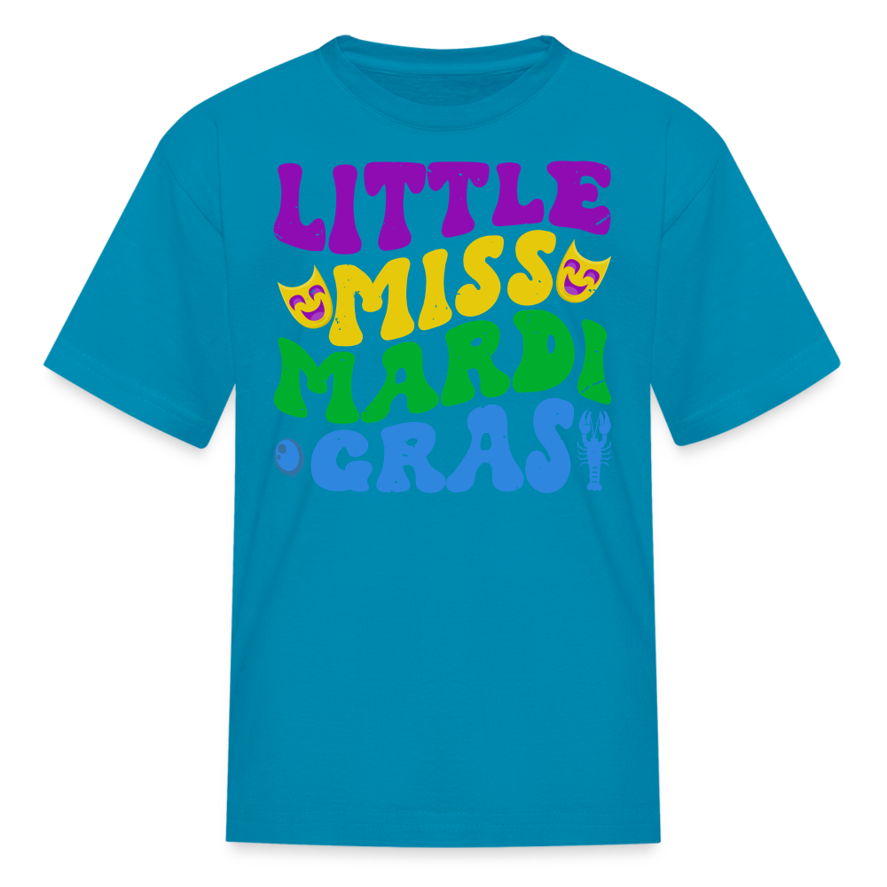 Carnival Celebration Tee Little Miss Mardi Gras T-shirt For Kids - turquoise