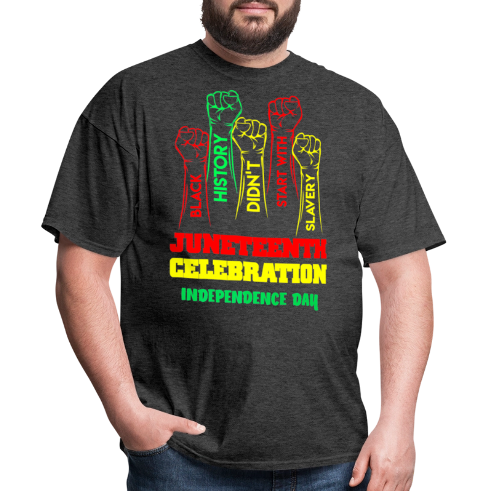 Black Empowerment Shirt With Raised Fist Juneteenth Freedom T-Shirt - heather black